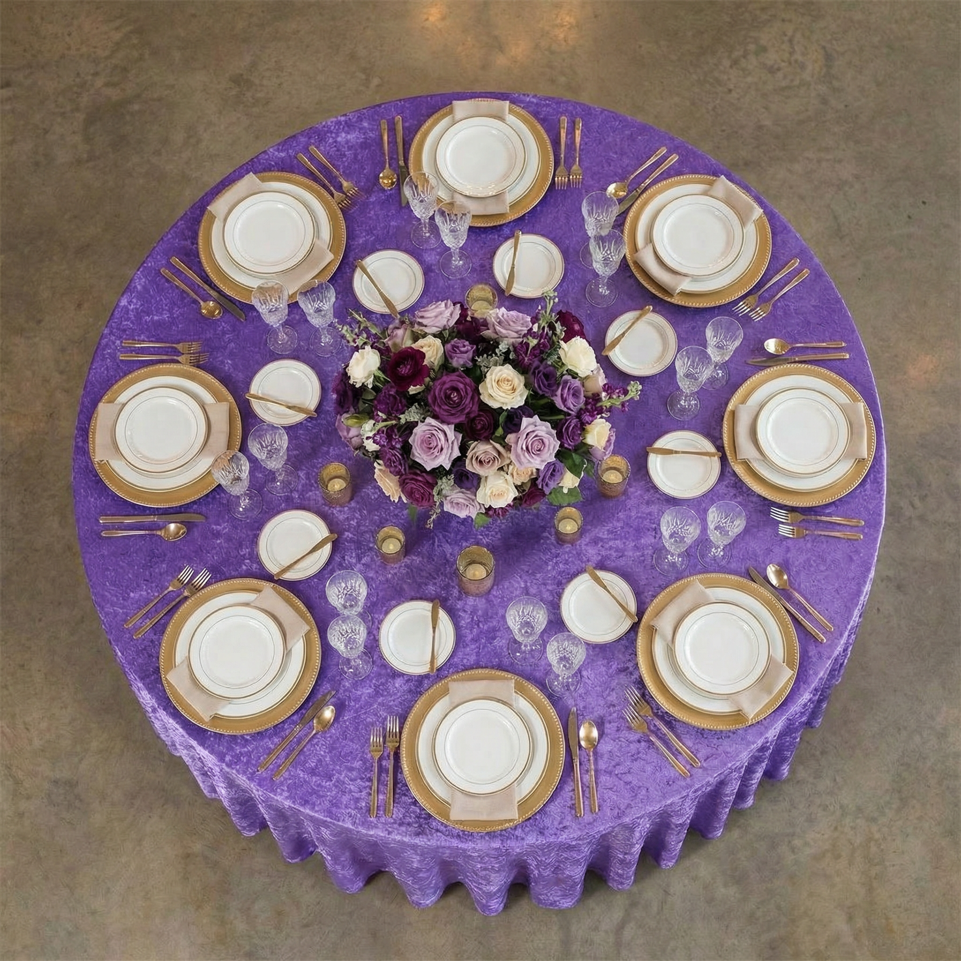 Velvet 120" Round Tablecloth - Purple - CV Linens