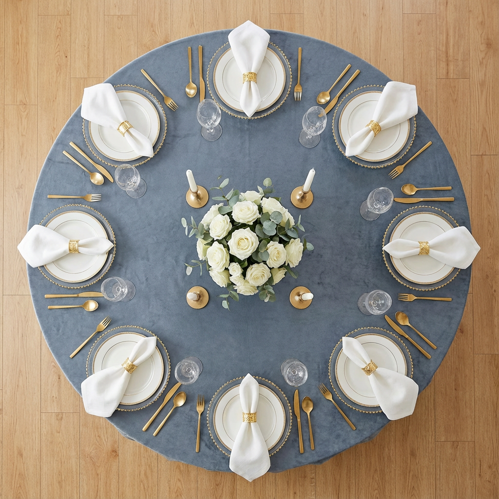 Velvet 120" Round Tablecloth - Dark Slate Blue - CV Linens