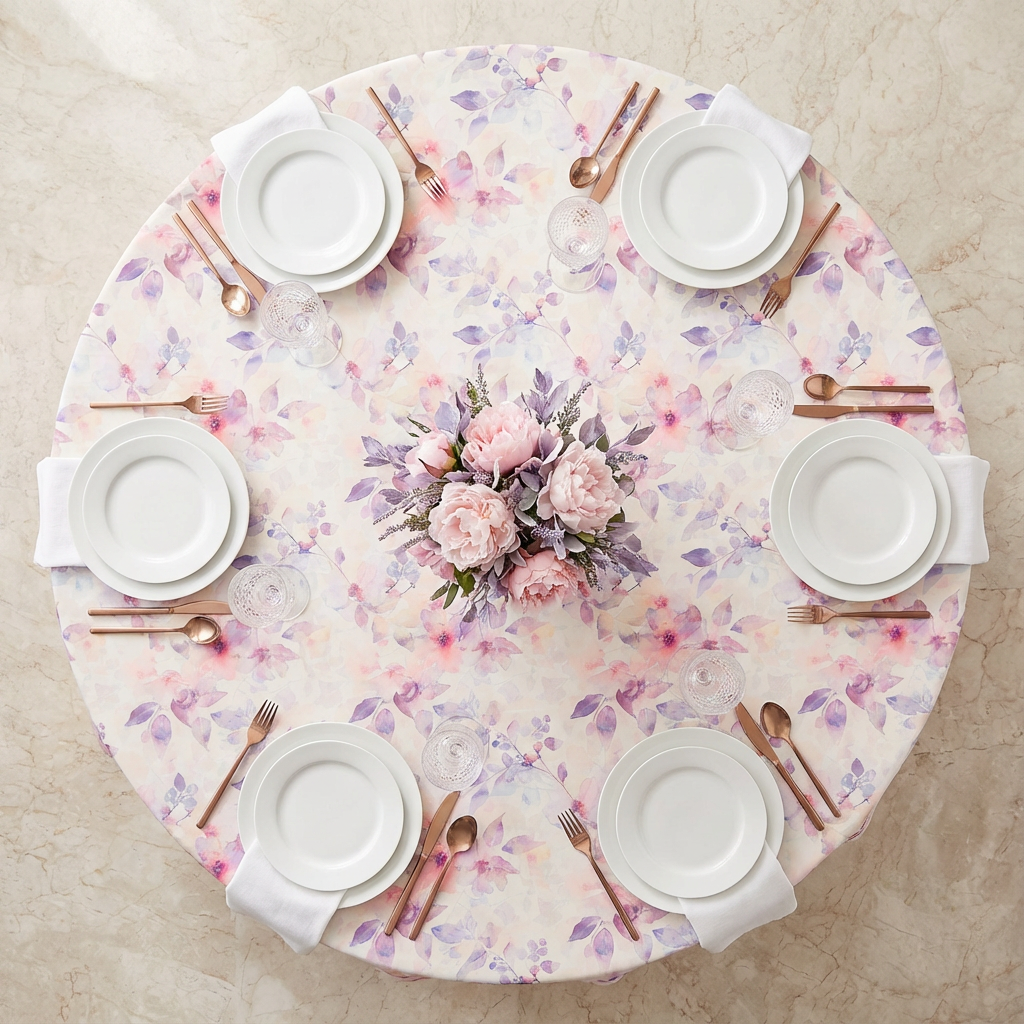 Watercolor Floral Round Tablecloth Size: 120 in | Polyester | Wedding | Event | Wholesale by CV Linens