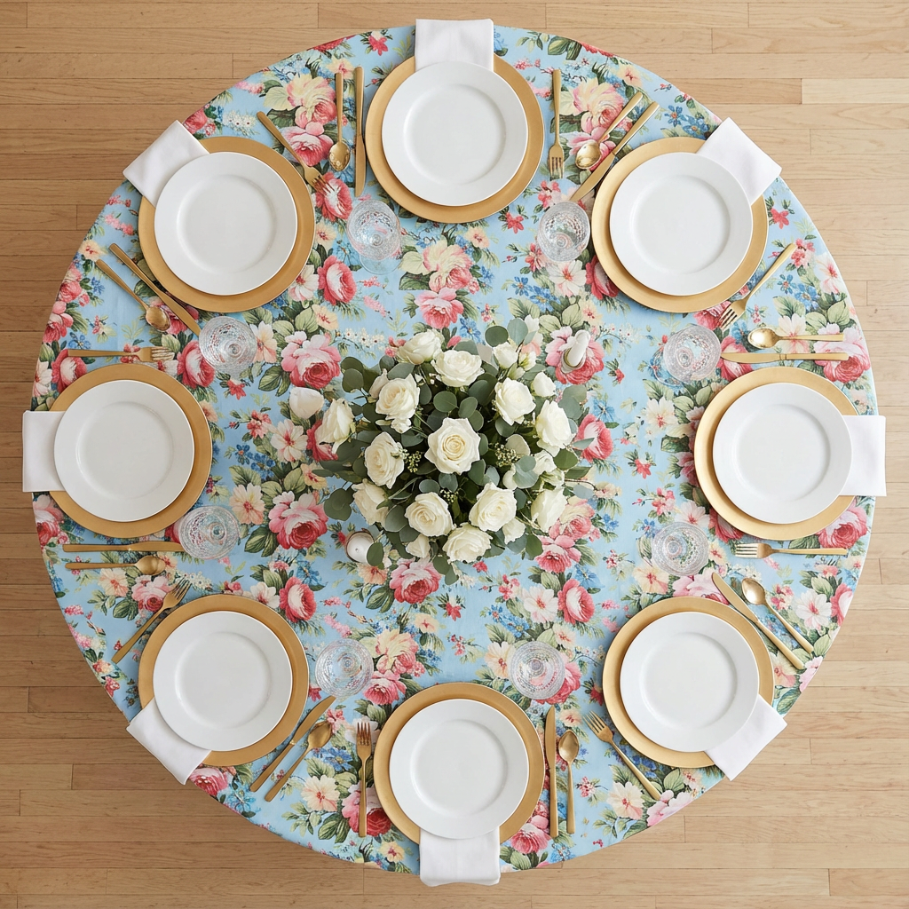 English Garden Floral 132" Round Tablecloth | Polyester | Wedding | Event | Wholesale by CV Linens