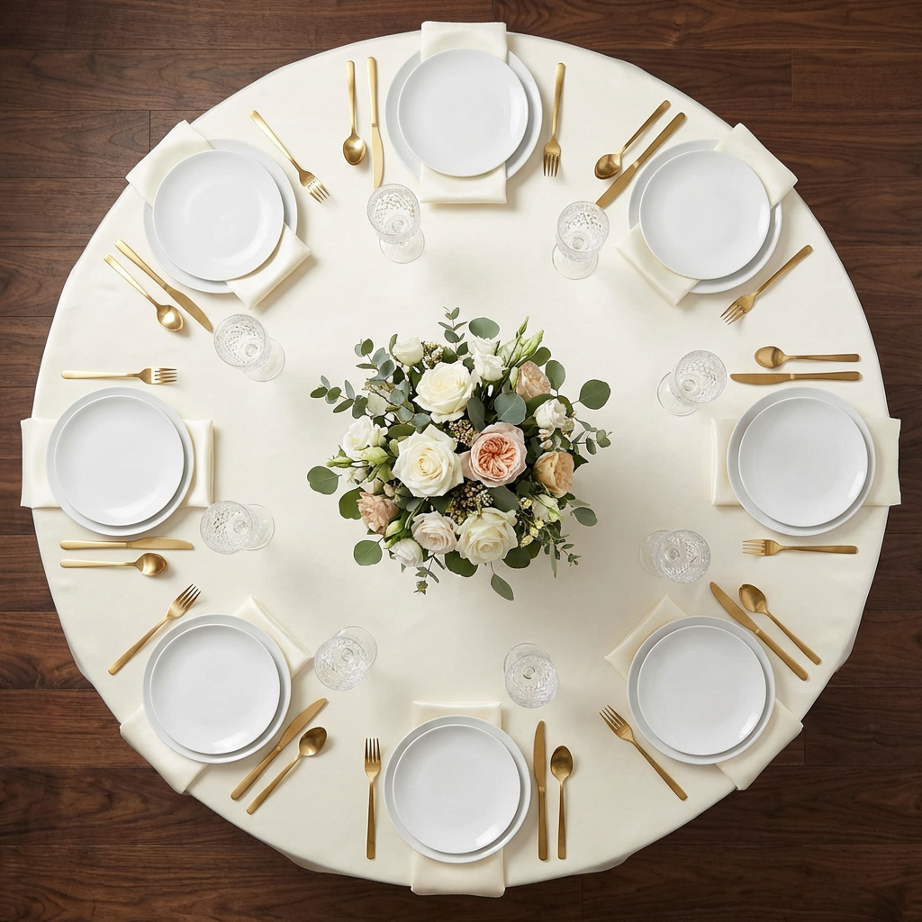 Lamour Satin 132" Round Tablecloth - Ivory - CV Linens