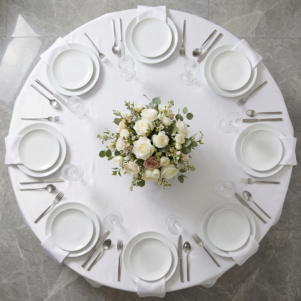 Lamour Satin 132" Round Tablecloth - White - CV Linens