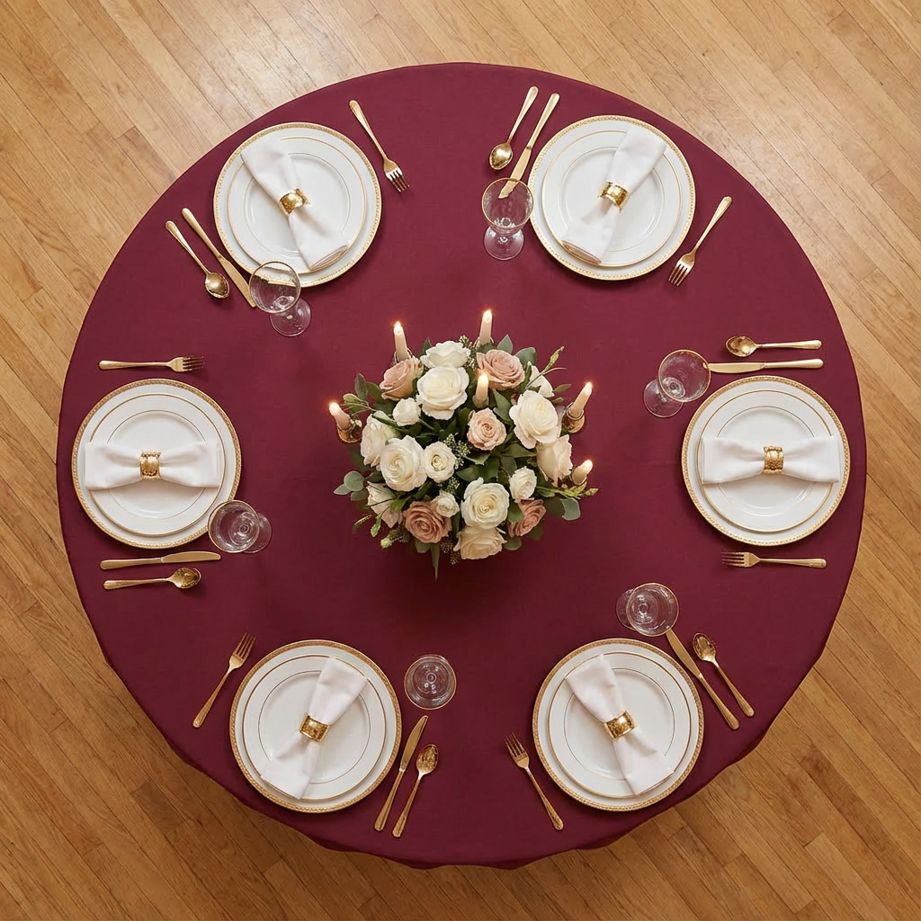 Burgundy Premium Polyester 132" Round Tablecloth | Wedding | Event | Wholesale by CV Linens