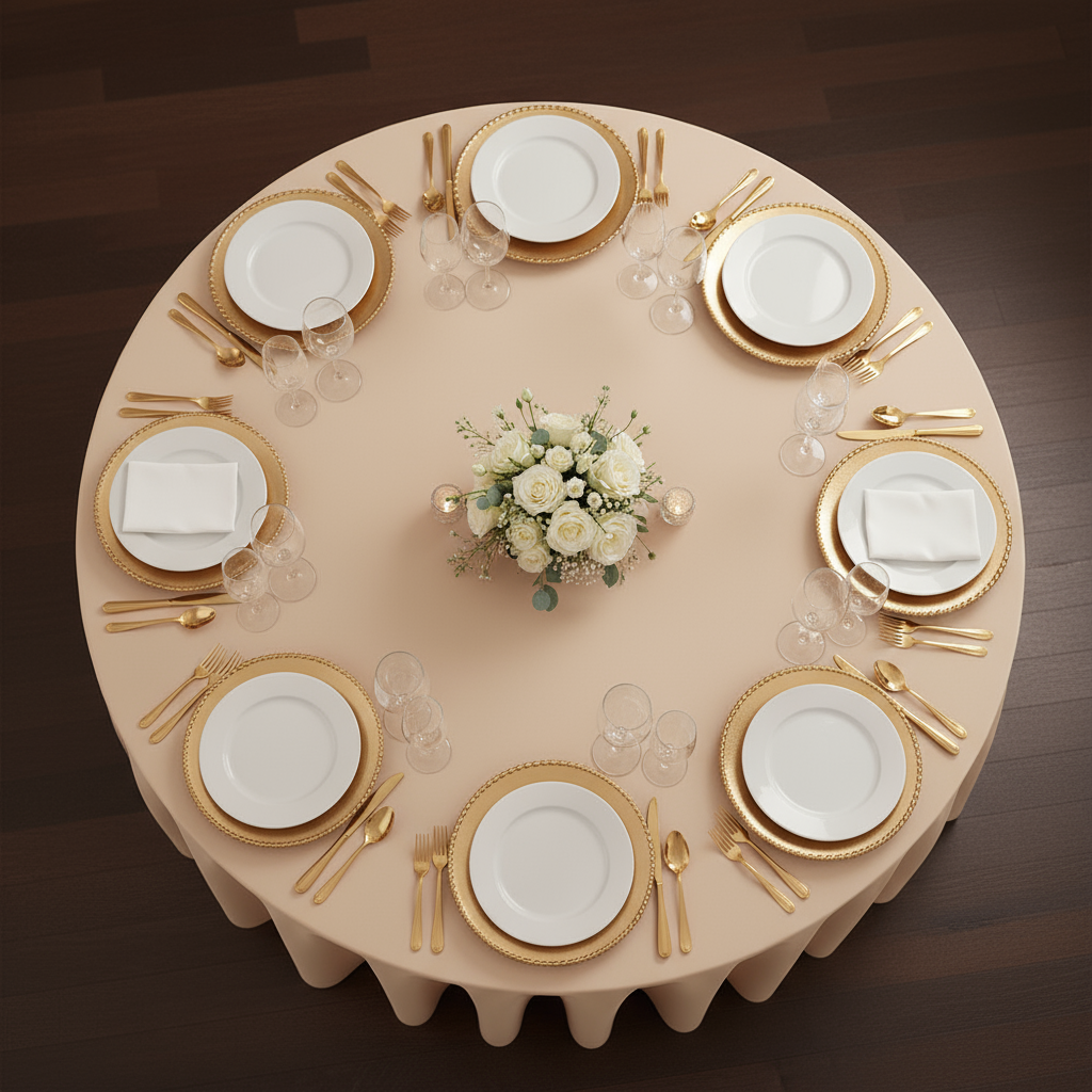 Champagne Premium Polyester 132" Round Tablecloth | Wedding | Event | Wholesale by CV Linens