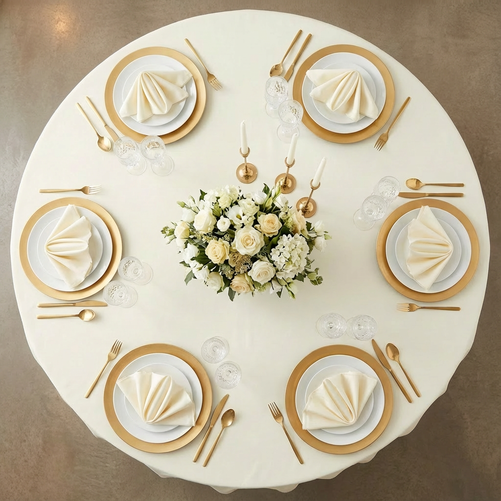 Ivory Round Premium Polyester Tablecloth Size: 132 in | Wedding | Event | Wholesale by CV Linens