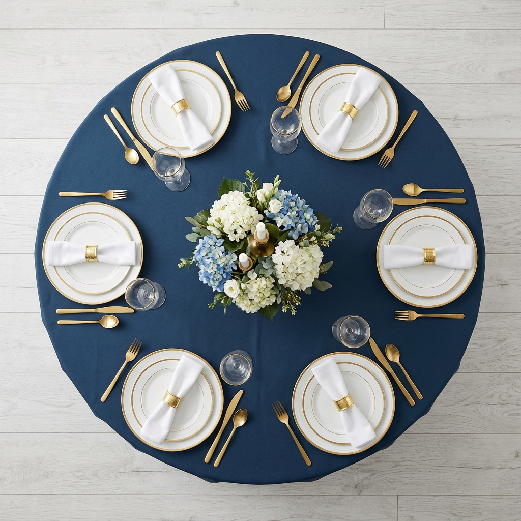 Navy Blue Economy Polyester Tablecloth Round Size: 132 in | Wedding | Event | Wholesale by CV Linens