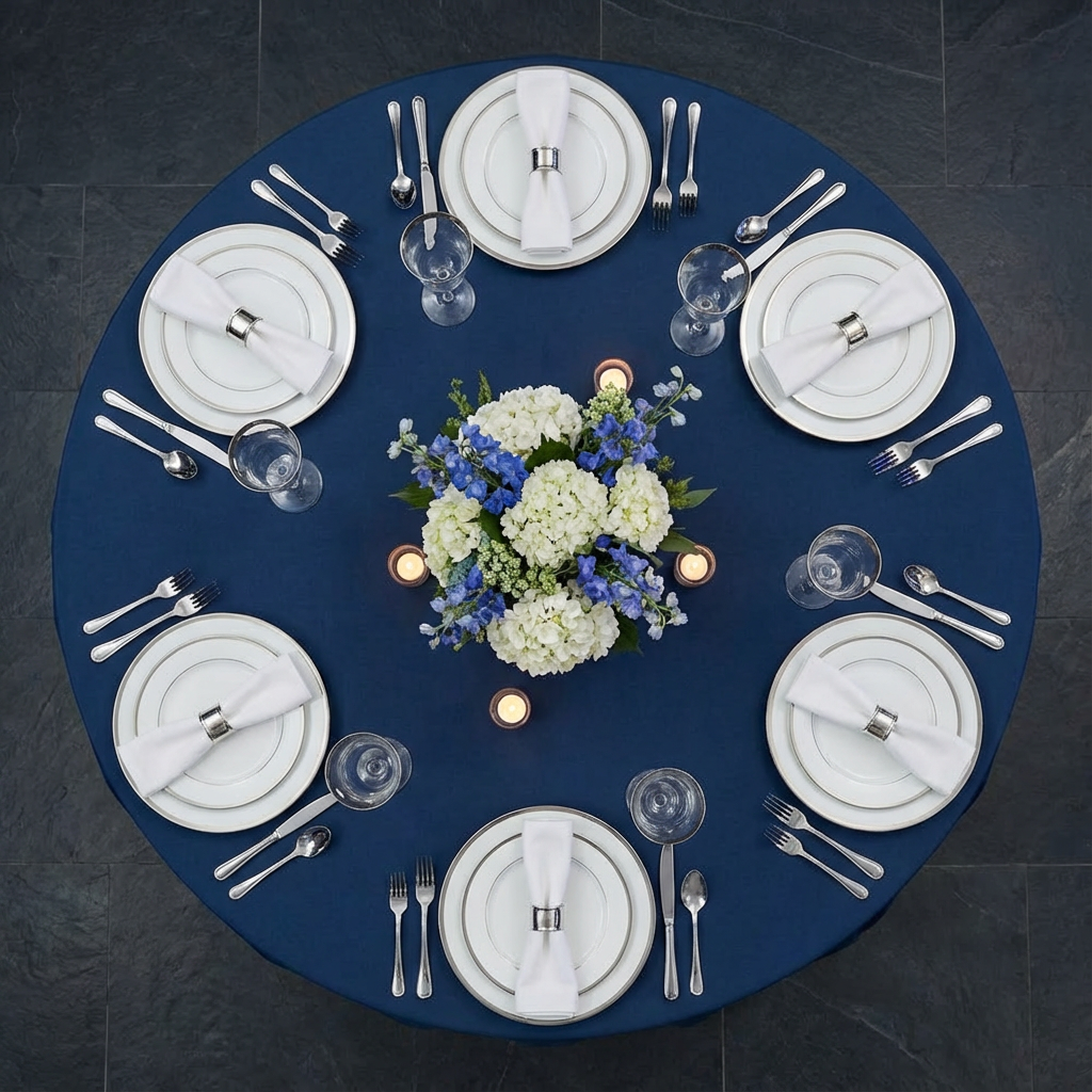 Navy Blue Premium Polyester 132" Round Tablecloth | Wedding | Event | Wholesale by CV Linens