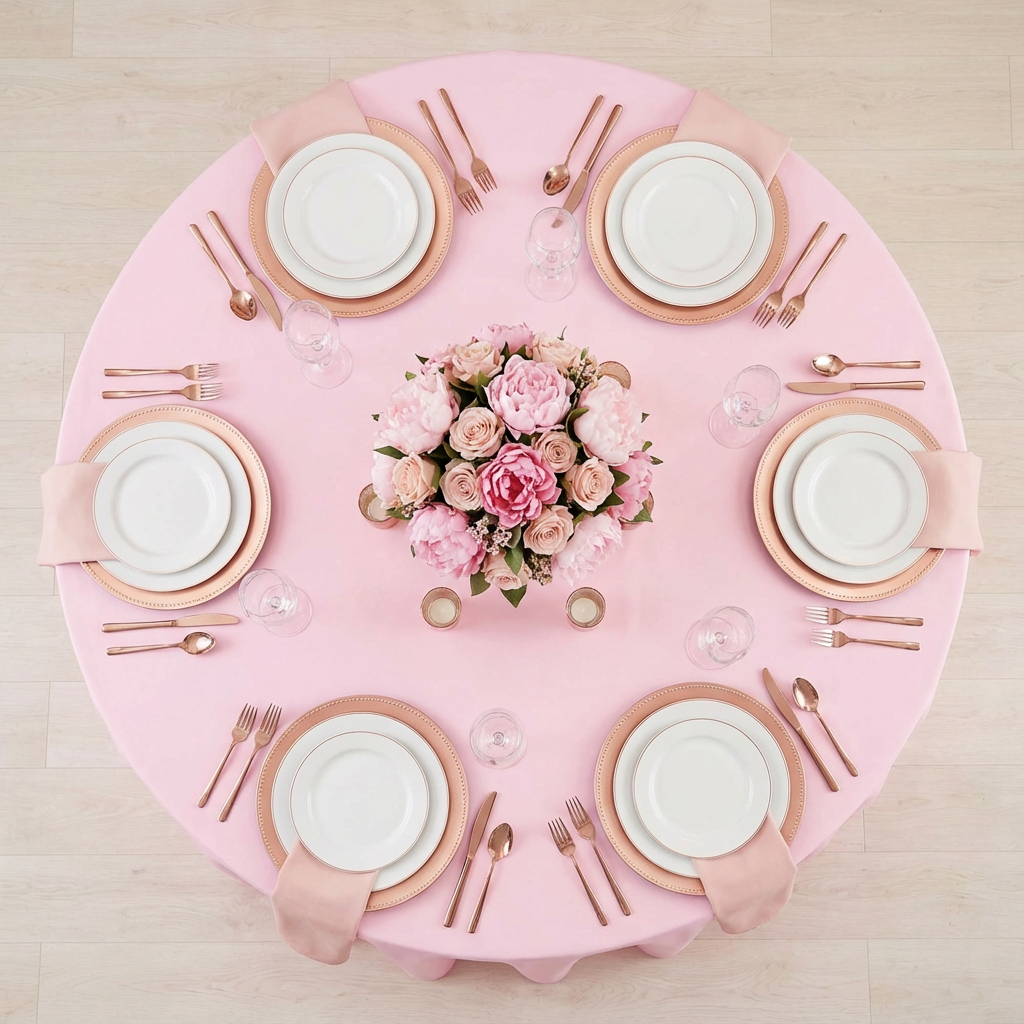 Pink Round Premium Polyester Tablecloth Size: 132 in | Wedding | Event | Wholesale by CV Linens