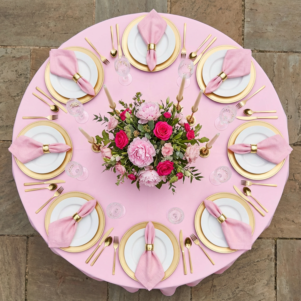 Pink Economy Polyester Tablecloth Round Size: 132 in | Wedding | Event | Wholesale by CV Linens