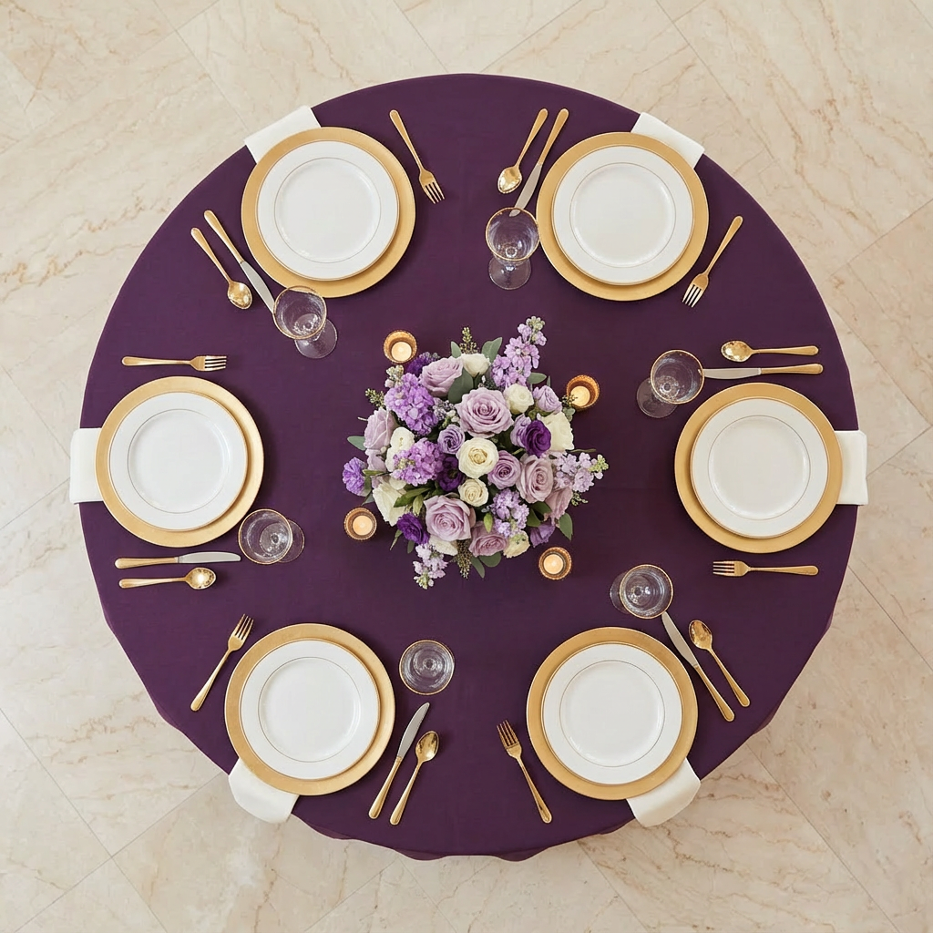 Eggplant/Plum Round Premium Polyester Tablecloth Size: 132 in | Wedding | Event | Wholesale by CV Linens