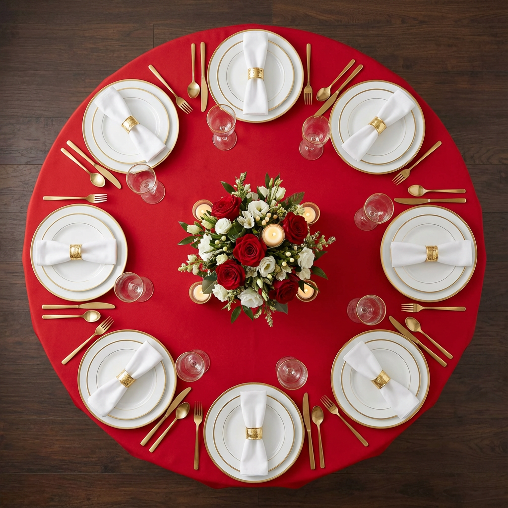 Red Round Premium Polyester Tablecloth Size: 132 in | Wedding | Event | Wholesale by CV Linens