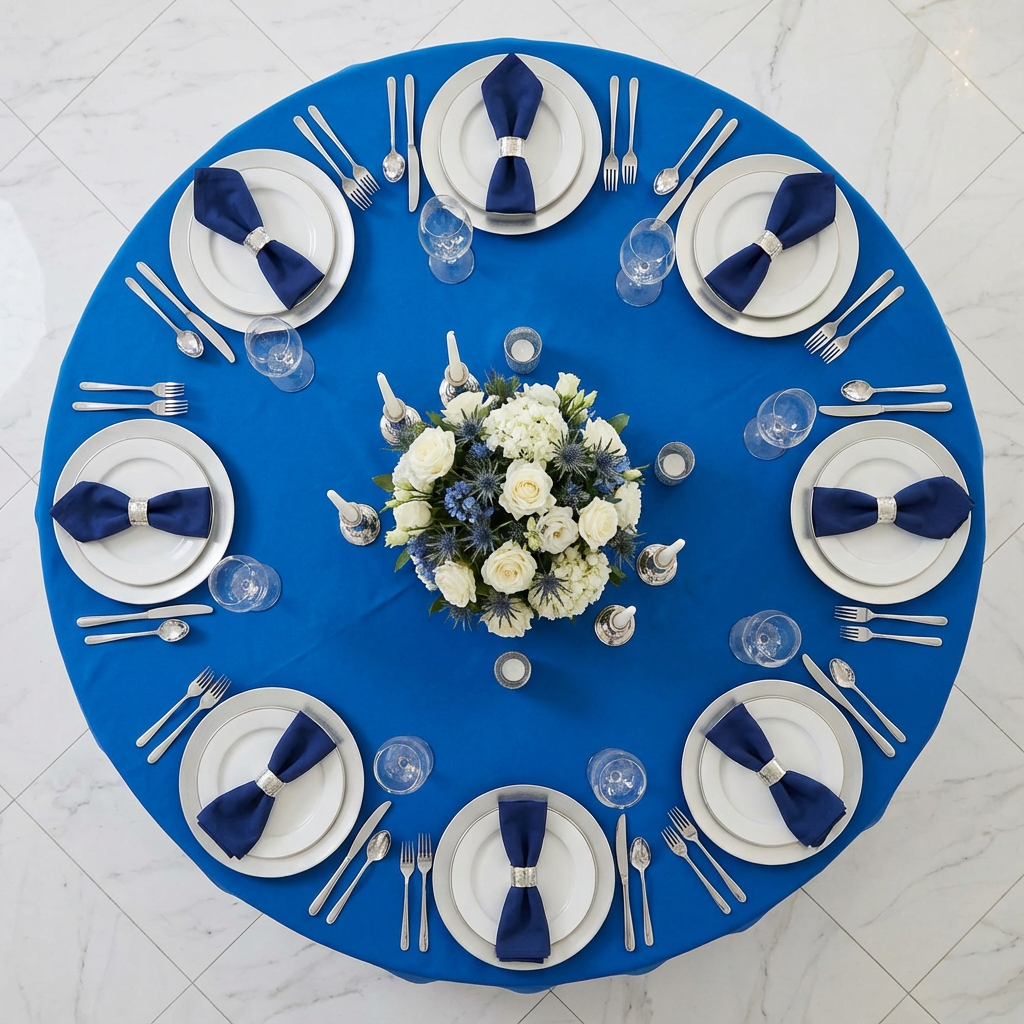 Royal Blue Economy Polyester Tablecloth Round Size: 132 in | Wedding | Event | Wholesale by CV Linens