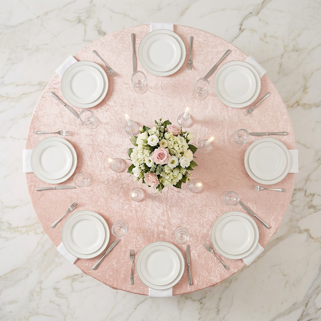 Velvet 132" Round Tablecloth - Blush/Rose Gold - CV Linens