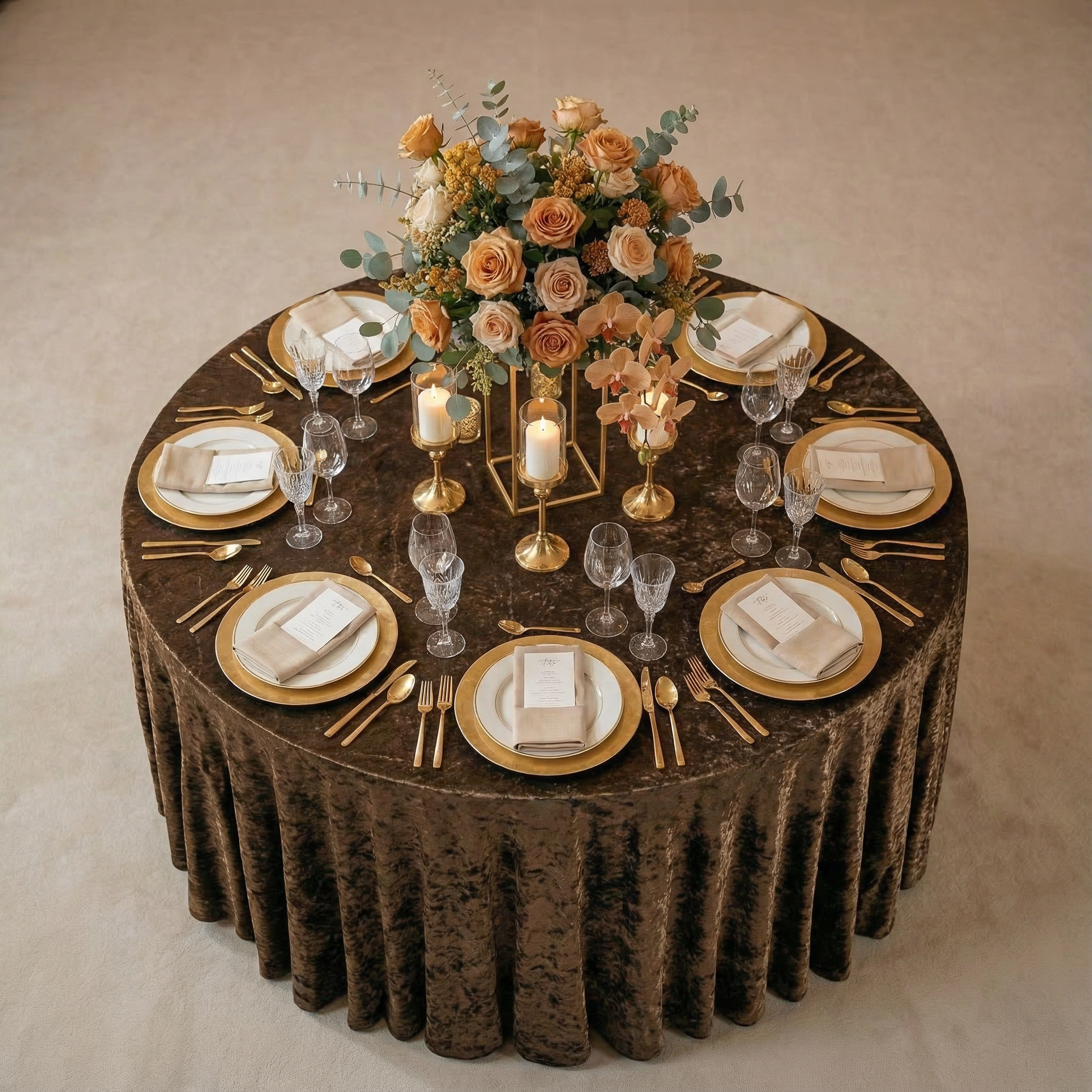 Velvet 132" Round Tablecloth - Chocolate - CV Linens
