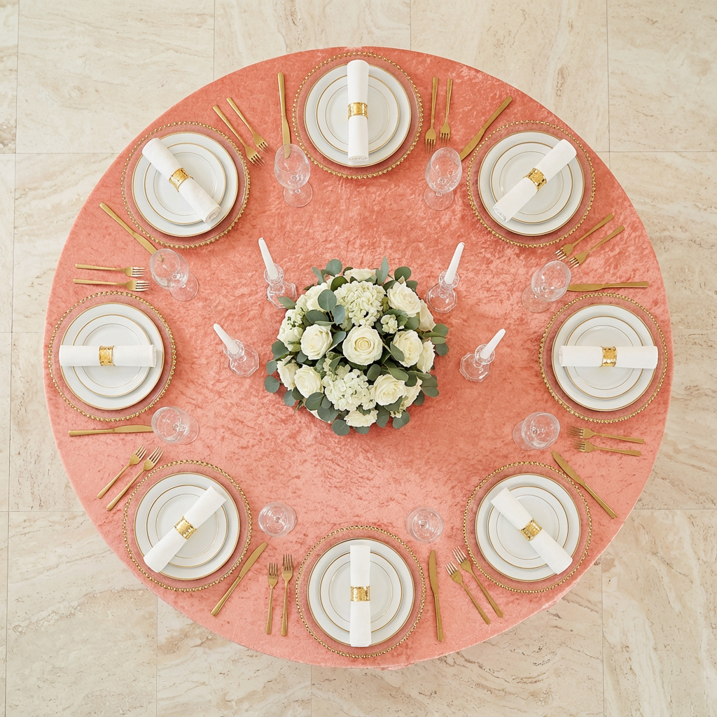 Velvet 132" Round Tablecloth - Coral - CV Linens