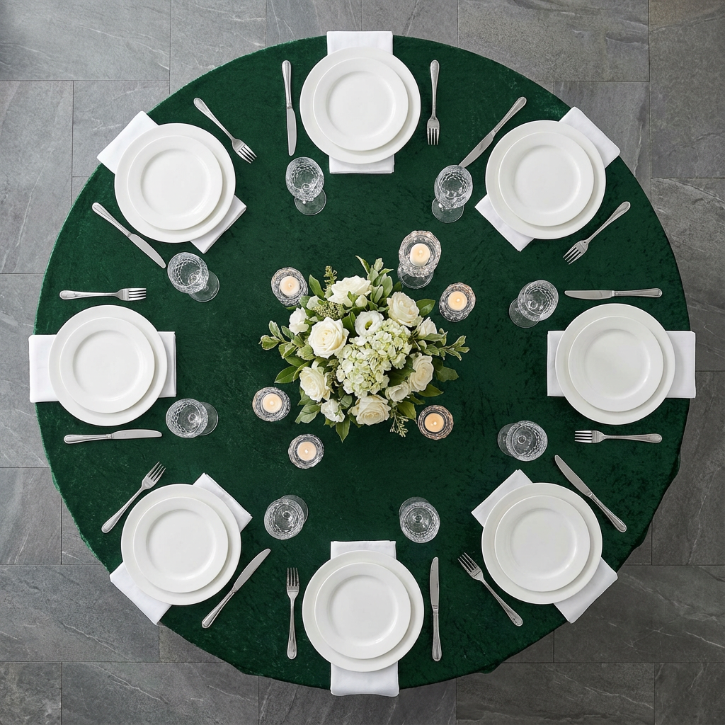 Velvet 132" Round Tablecloth - Emerald Green - CV Linens