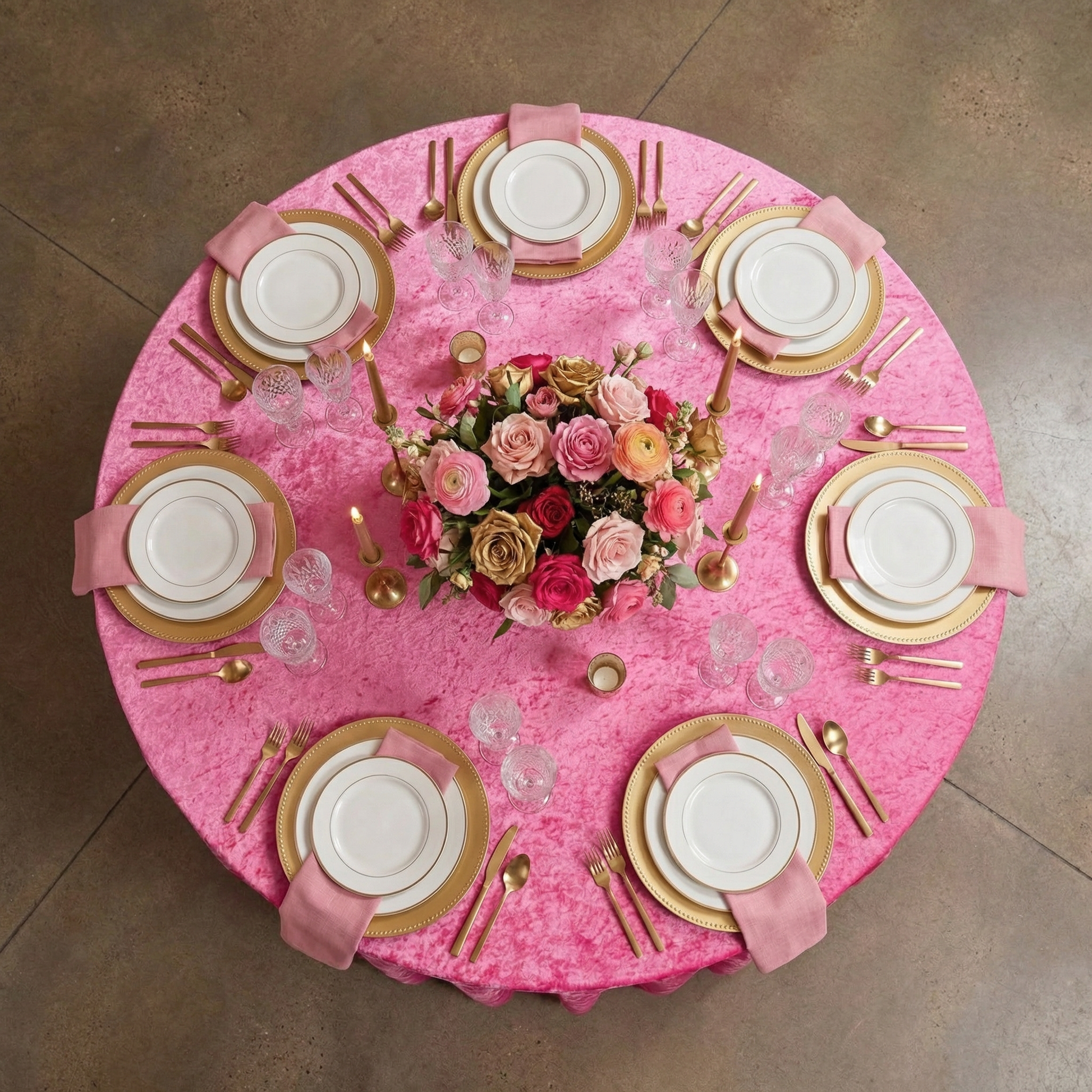 Velvet 132" Round Tablecloth - Fuchsia - CV Linens
