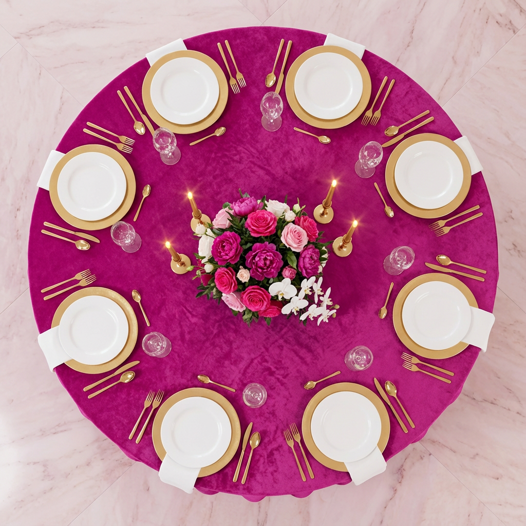 Velvet 132" Round Tablecloth - Magenta - CV Linens