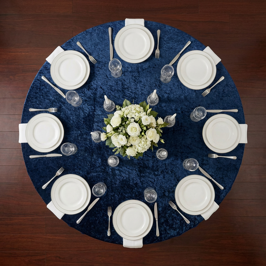 Velvet 132" Round Tablecloth - Navy Blue - CV Linens