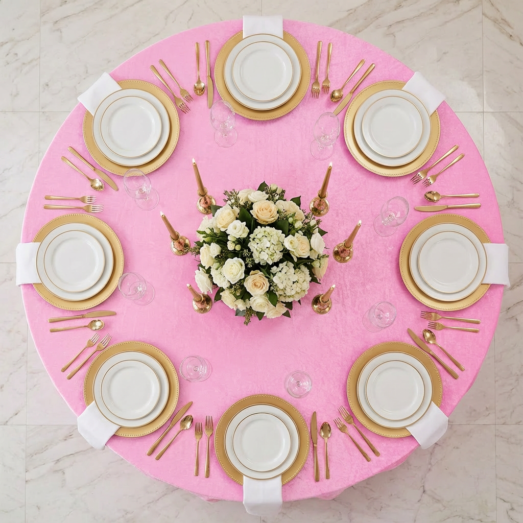 Velvet 132" Round Tablecloth - Pink - CV Linens