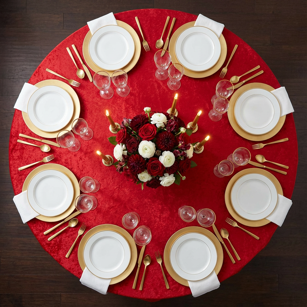 Velvet 132" Round Tablecloth - Red - CV Linens