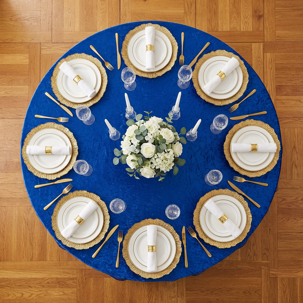 Velvet 132" Round Tablecloth - Royal Blue - CV Linens