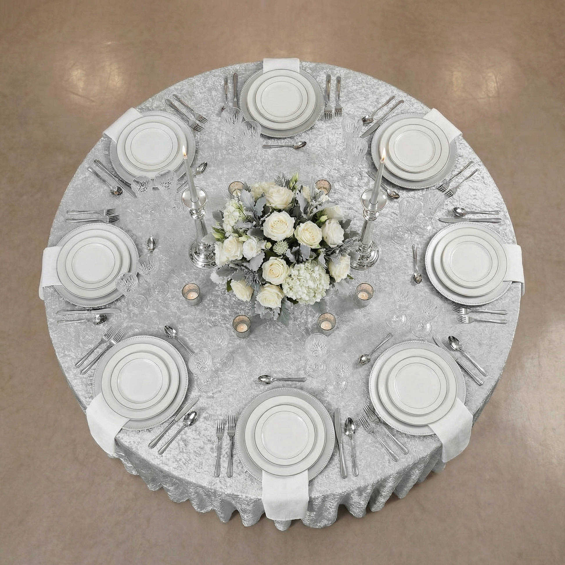 Velvet 132" Round Tablecloth - Silver - CV Linens