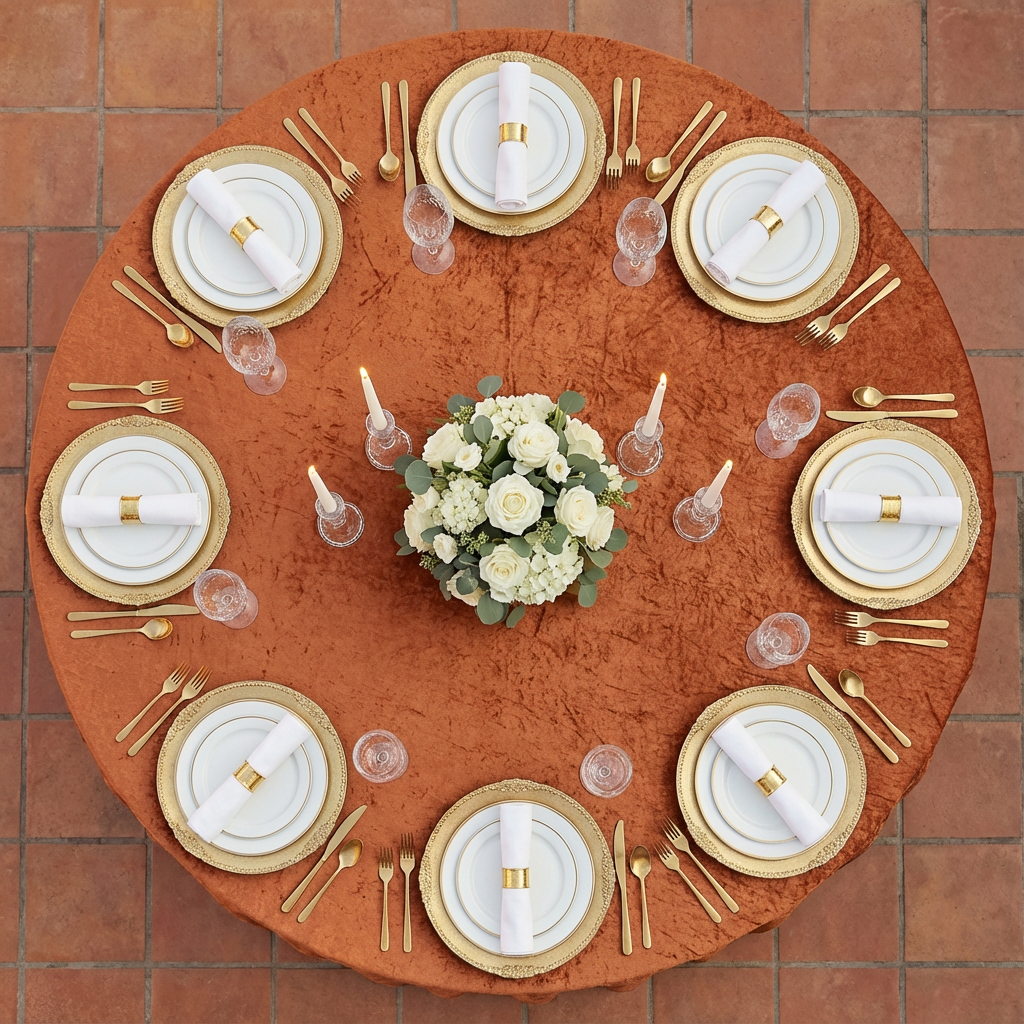 Velvet 132" Round Tablecloth - Terracotta - CV Linens
