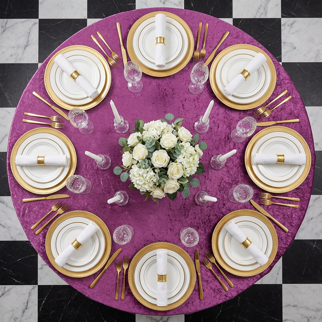 Velvet 132" Round Tablecloth - Violet - CV Linens
