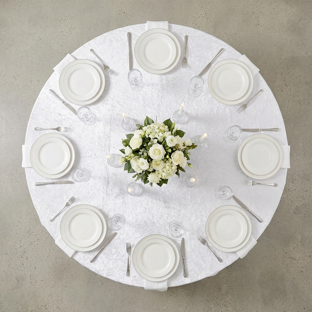 Velvet 132" Round Tablecloth - White - CV Linens