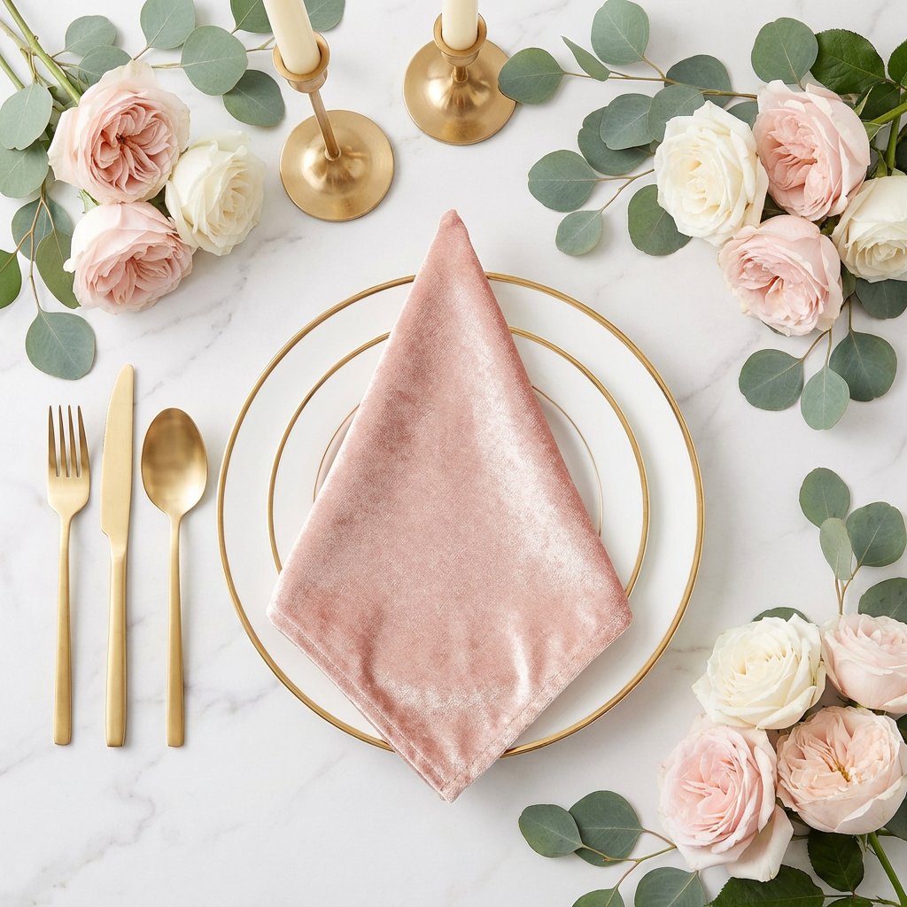 Velvet 20"x20" Linen Napkin - Blush/Rose Gold - CV Linens