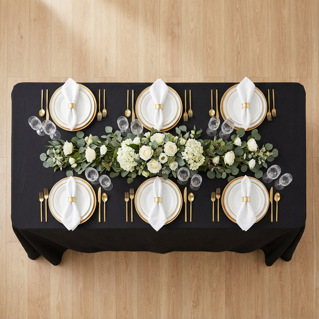 90"x132" Rectangular Oblong Premium Polyester Tablecloth - Black - CV Linens