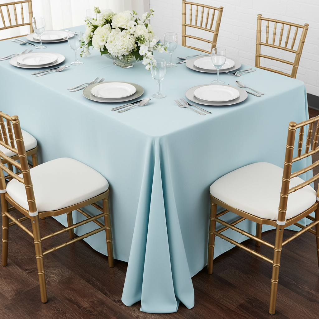 Lifestyle_Top_Baby Blue Rectangular Oblong Premium Polyester Tablecloth Size: 90 X 156 in