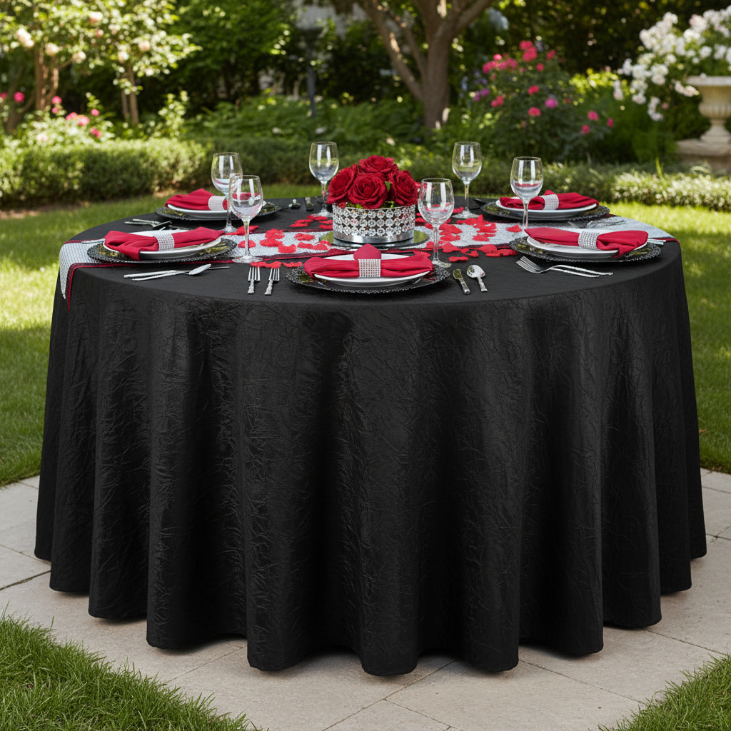Lifestyle_Top_Black Crushed Taffeta 132" Round Tablecloth