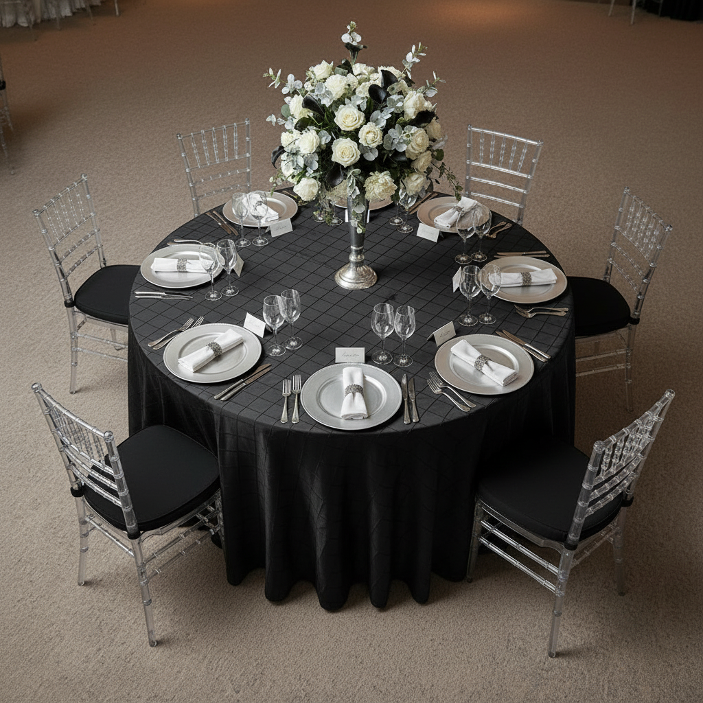 Lifestyle_Top_Black Pintuck Round Tablecloth Size: 132 in 