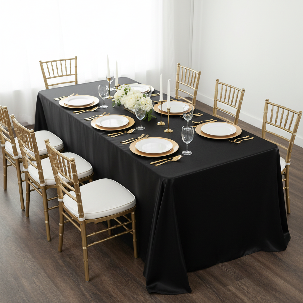 Lifestyle_Top_Black Satin 90" x 132" Rectangular Tablecloth