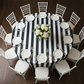 Lifestyle_Top_Black Stripe Satin Round Tablecloth Size: 132 inlifestyle image
