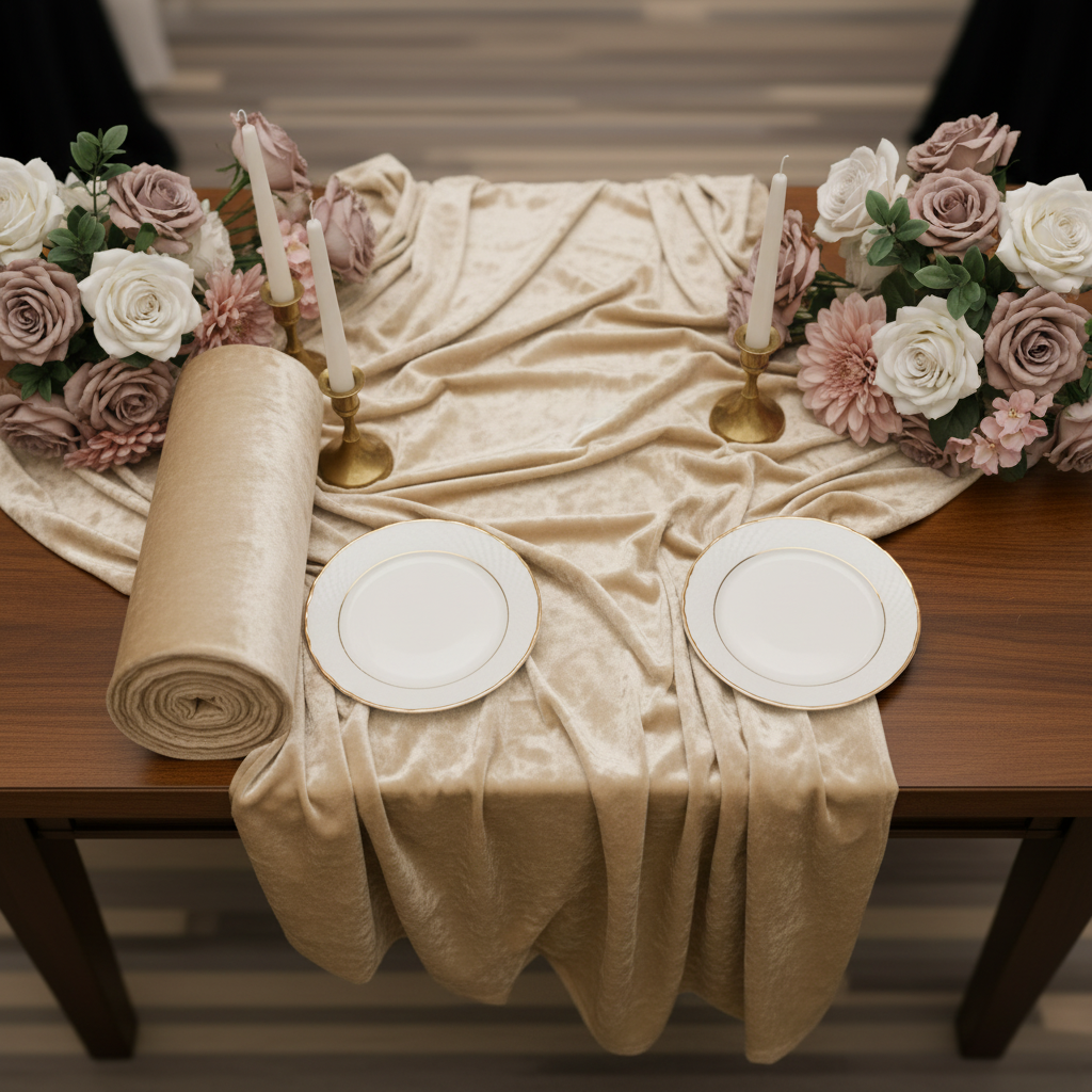 Lifestyle_Top_Champagne Velvet Fabric Roll Size: 10 Yards