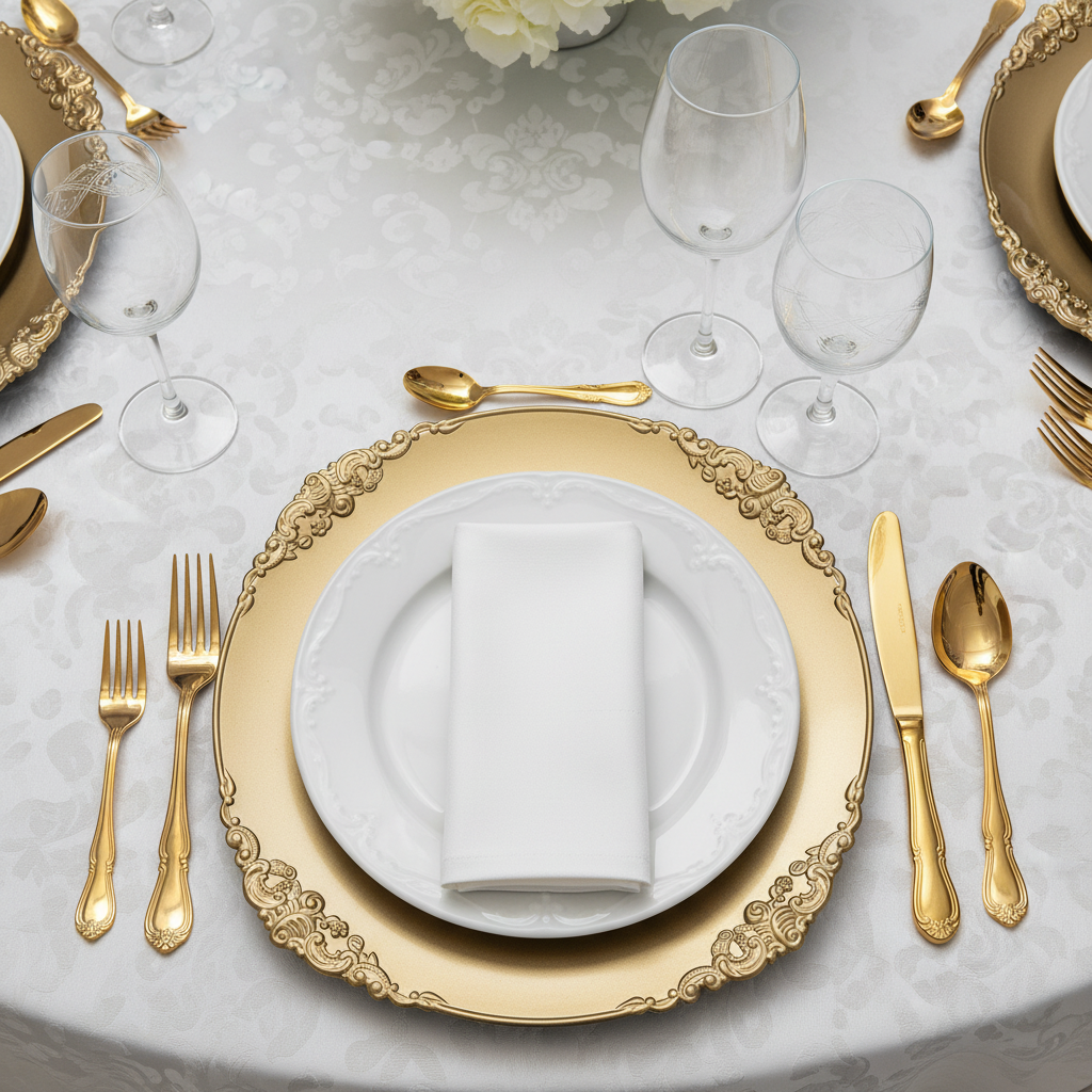 Lifestyle_Top_Champagne Vintage Round Charger Plate Size: 13 in 