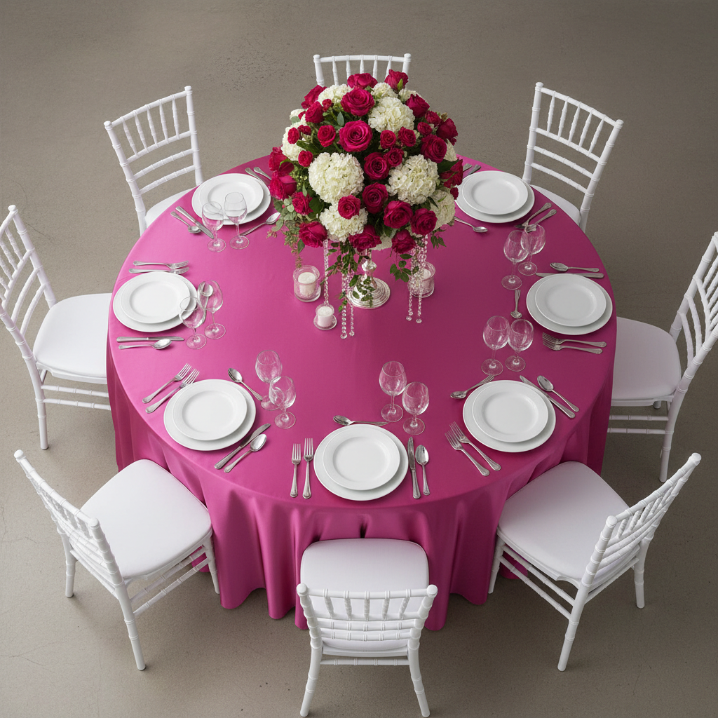 Lifestyle_Top_Fuchsia Satin Round Tablecloth Size: 132 in