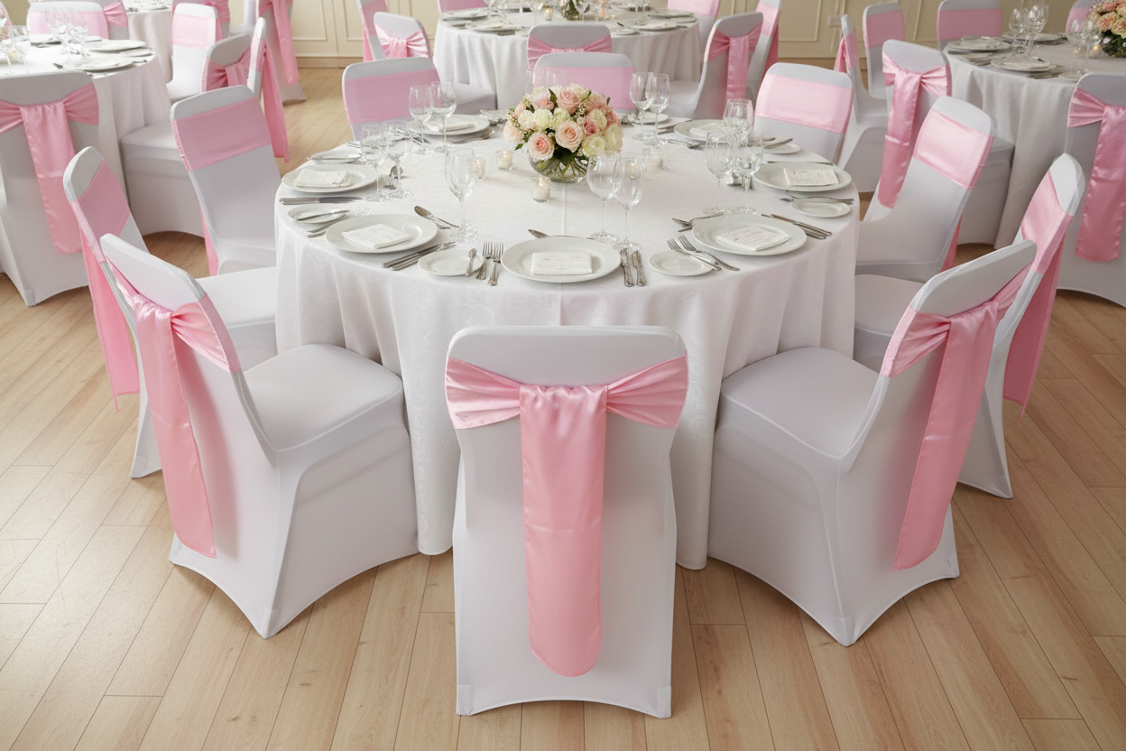 Lifestyle_Top_Medium Pink Standard Satin Chair Sash Size: 6 X 108 in
