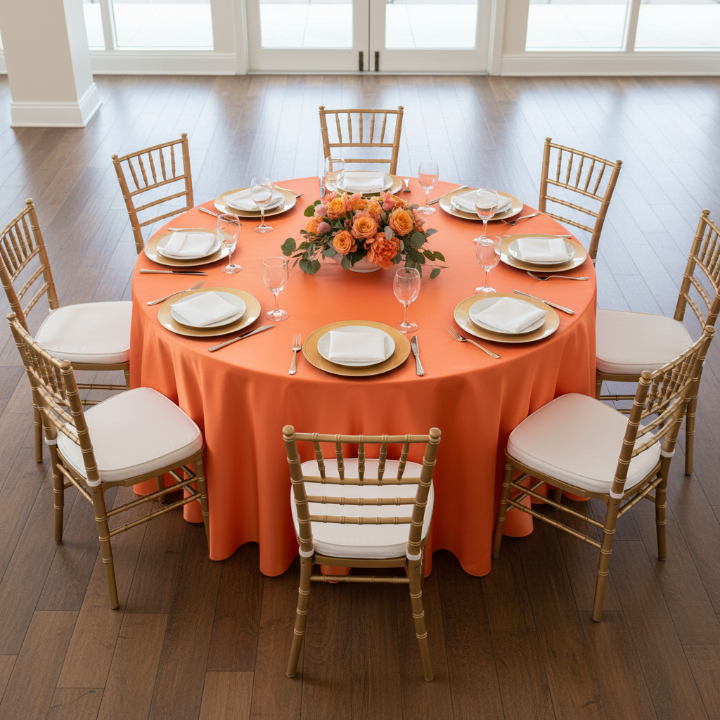 Lifestyle_Top_Orange Satin 120" Round Tablecloth