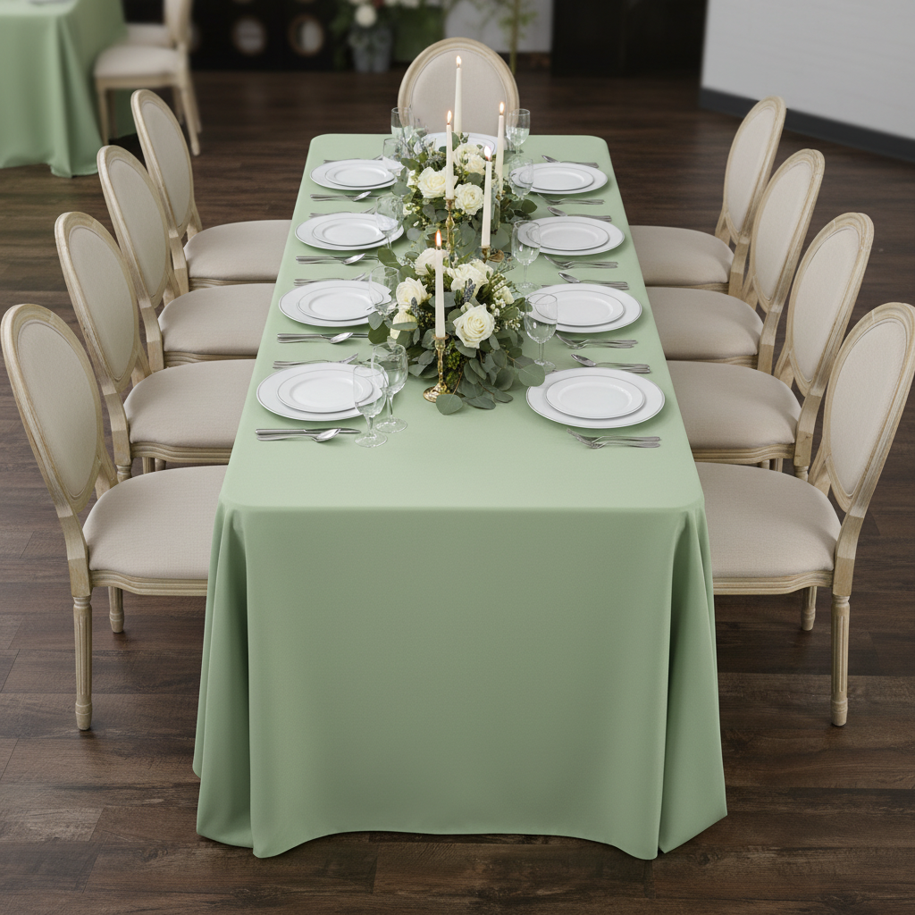 Lifestyle_Top_Sage Green Rectangular Oblong Premium Polyester Tablecloth Size: 90 X 132 in