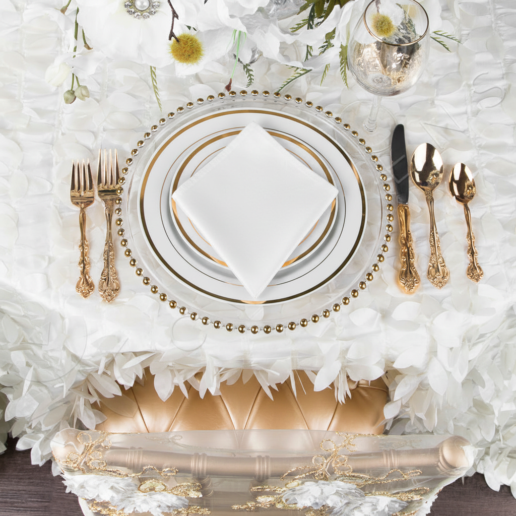 Lifestyle_Top_White Lamour Satin Napkin Size: 20 X 20 in