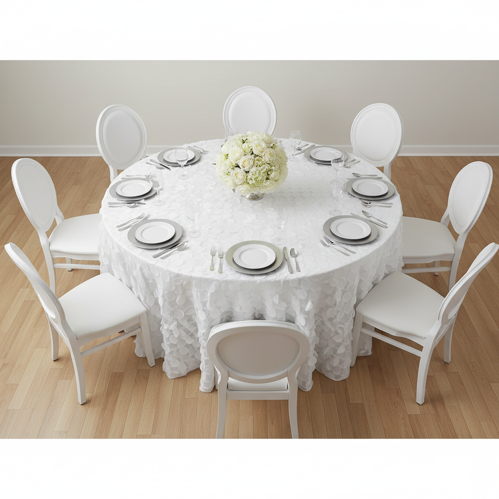 Lifestyle_Top_White Petal Circle Taffeta 132" Round Tablecloth