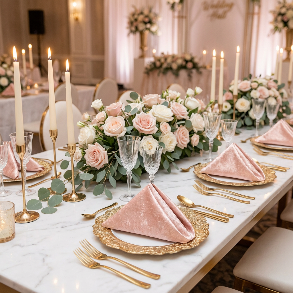 Velvet 20"x20" Linen Napkin - Blush/Rose Gold - CV Linens