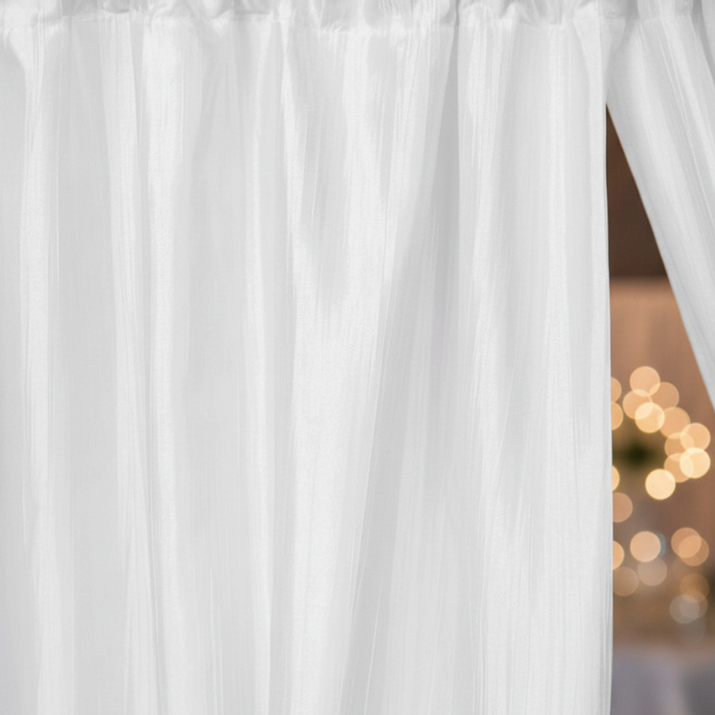 White accordion crinkle drape close-up