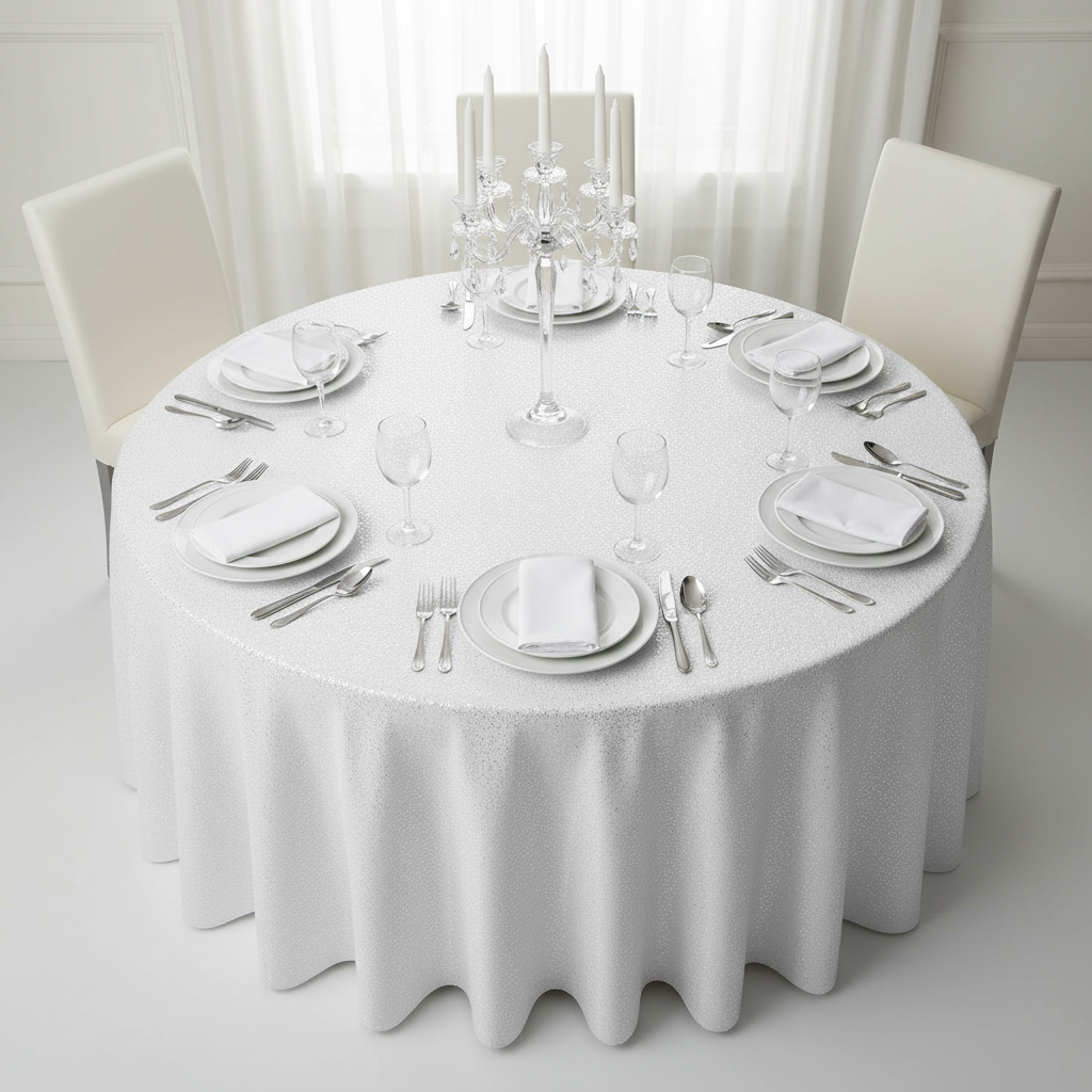 Lifestyle_ Top_White Glitz Sequins Round Tablecloth Size: 120 in