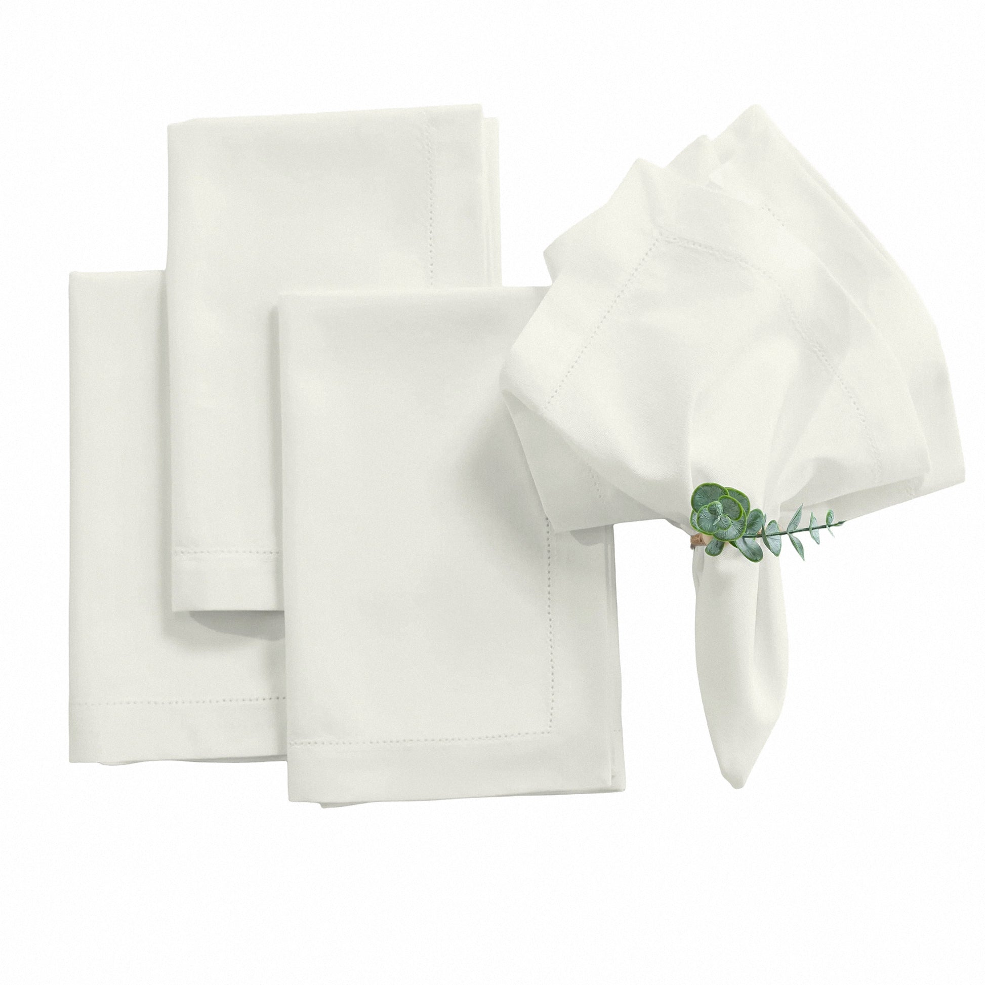 Hemstitch Linen Napkins Light Ivory/Off White set of 4 bundle
