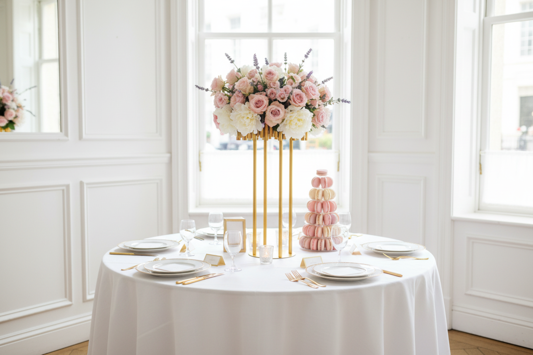 bridal shower setup Luxe Drum Table Centerpiece Stand - Gold